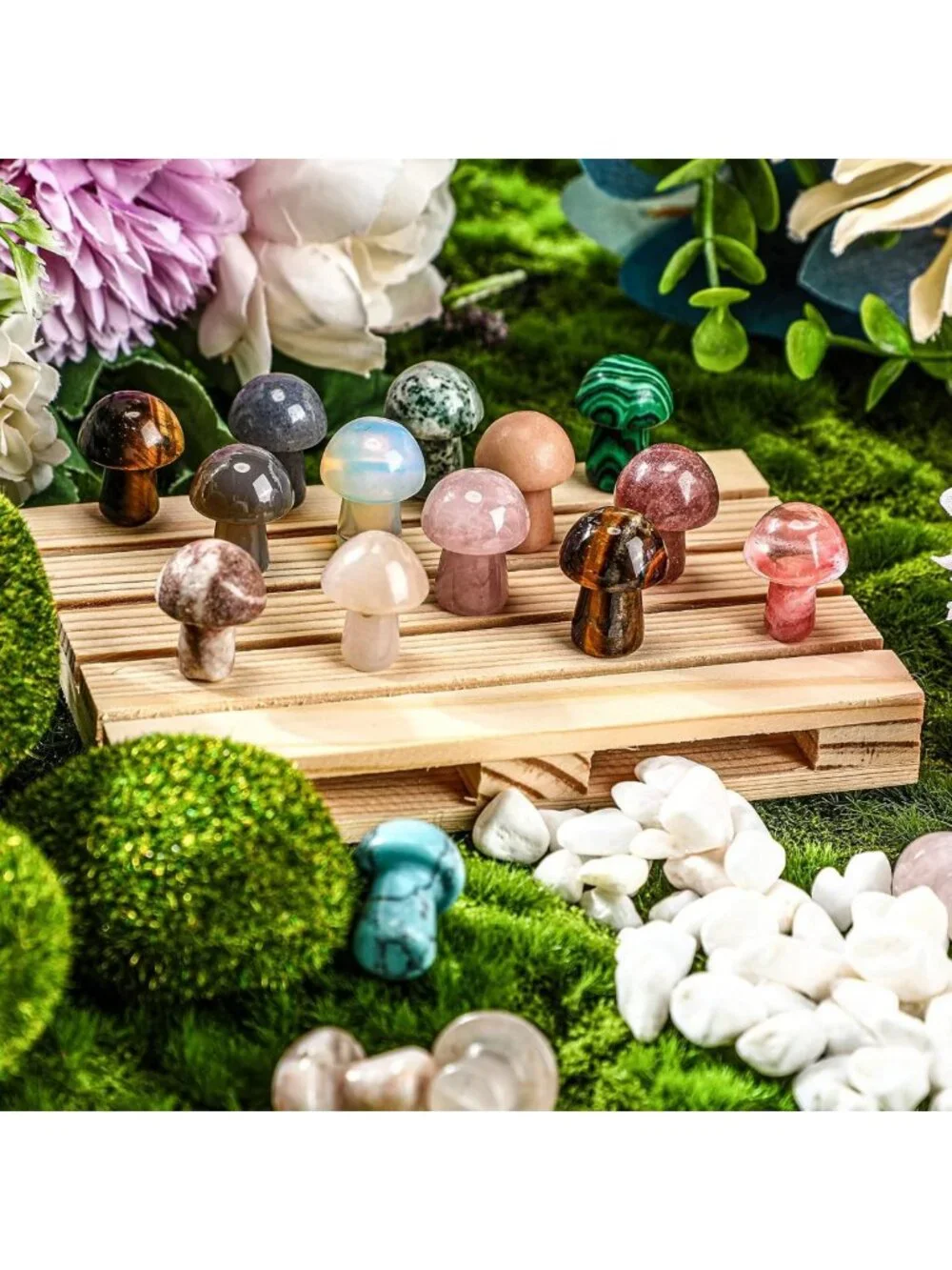 Mini Crystal Mushroom Gemstone Trinkets - 96 Pieces Decorative Sculptures
